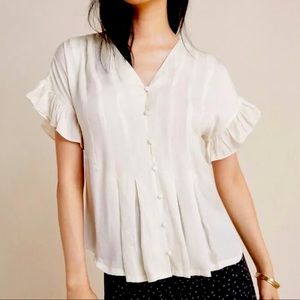 Anthropologie Dolan Size XS Button Front Pleat Blouse Ruffle Sleeve